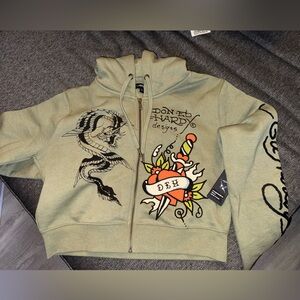 Ed Hardy Merch Dragon Dagger Cropped Zip Hoodie Ed Hardy Hoodie